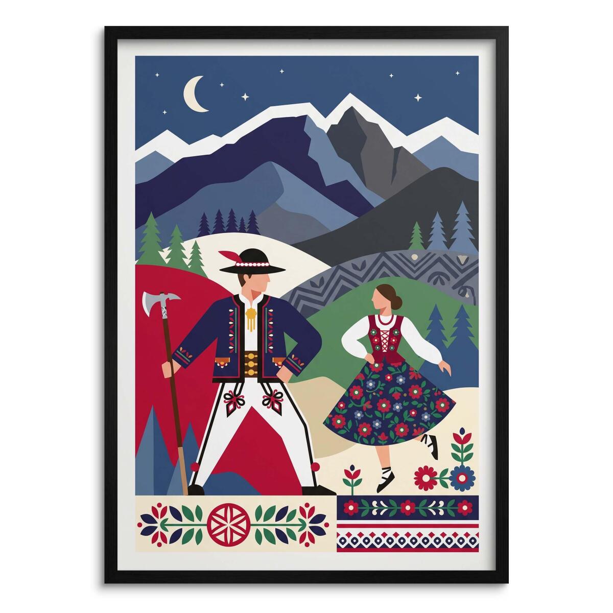 Plakat na ścianę Góry i Folklor | Tradycyjny motyw tatrzański retro 31207