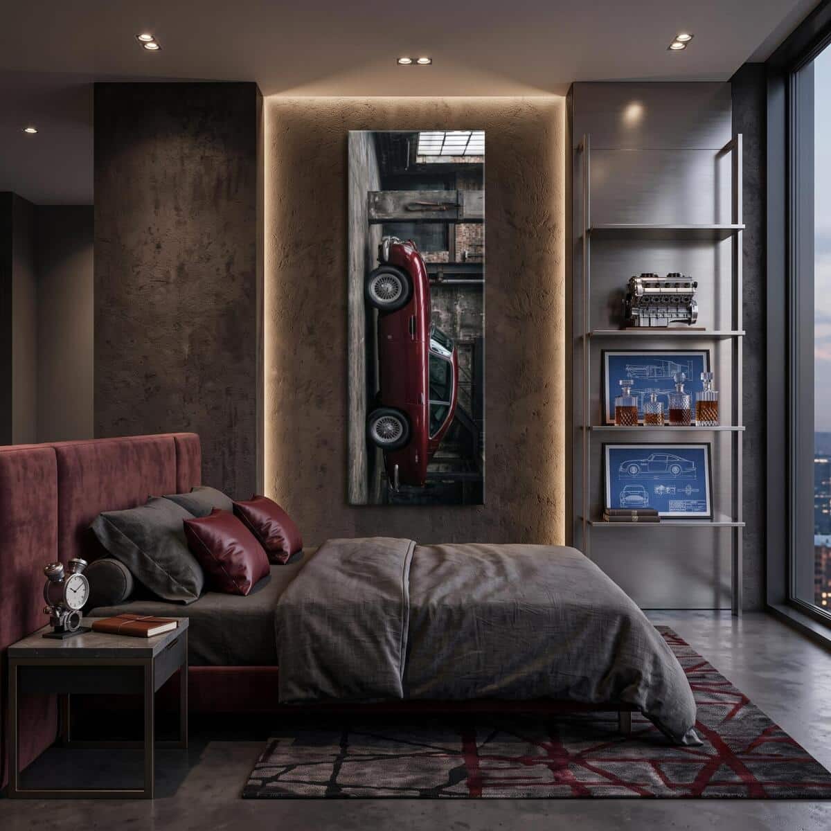 Obraz Loft Zabytkowe Auto w Garażu | Elegancka Dekoracja do Gabinetu 31289 - zdjęcie 4
