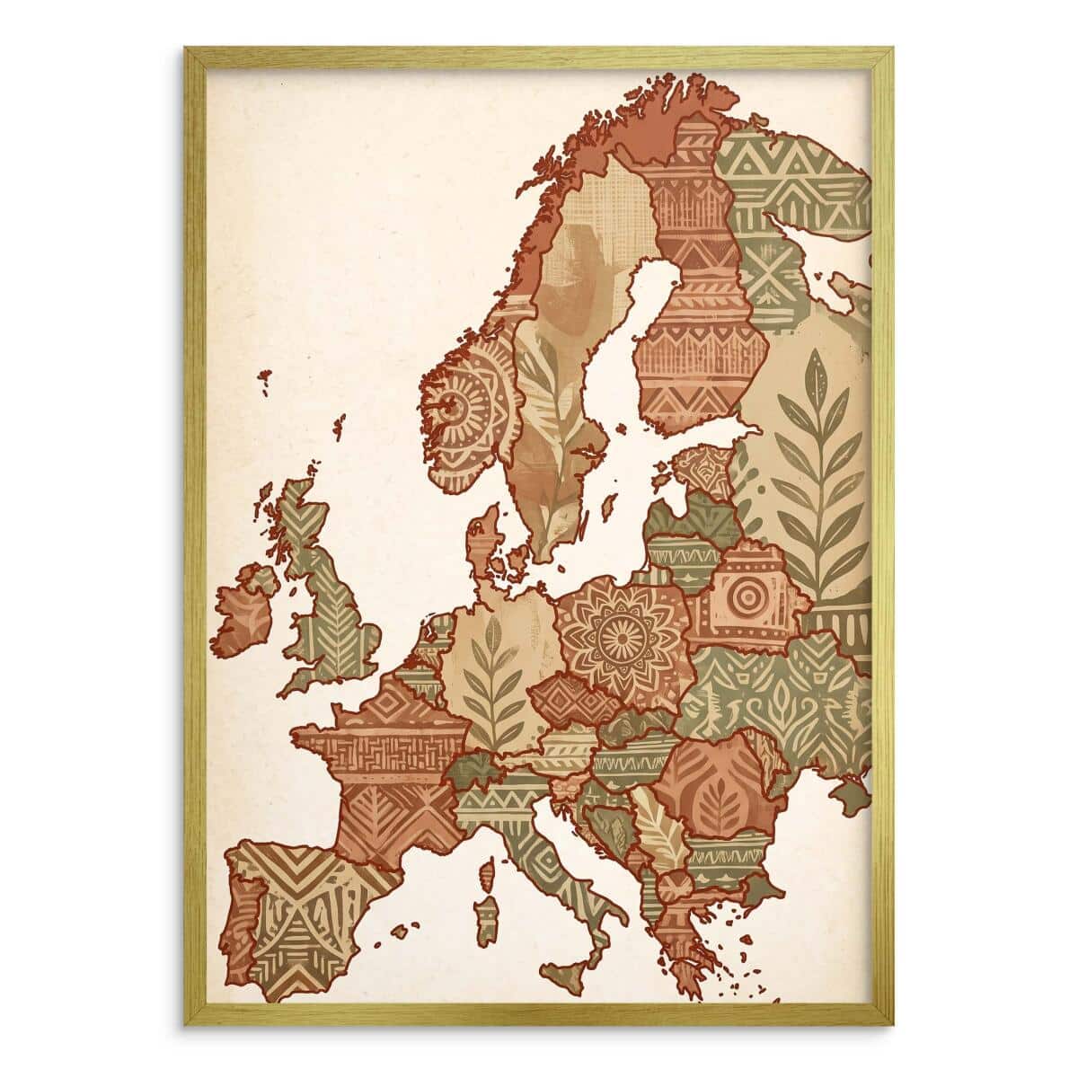 Artystyczna Mapa Europy plakat Boho do sypialni | Ozdoba na ścianę 31111 - zdjęcie 3