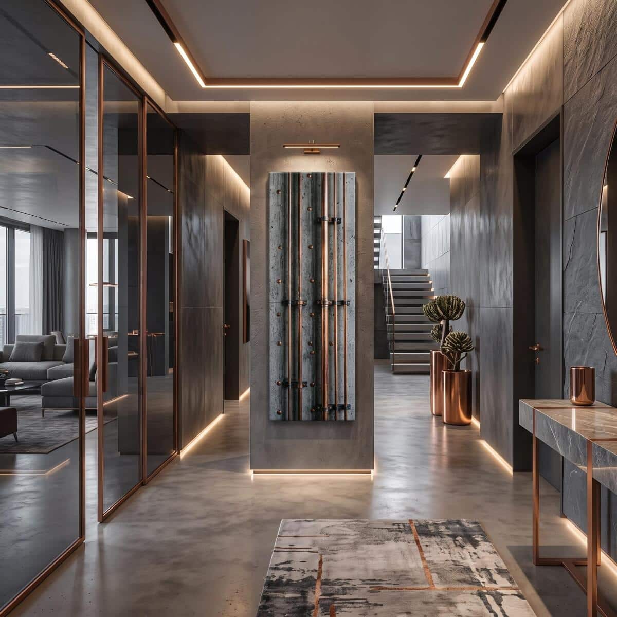 Obraz Industrialny Miedziane Rury | Obraz na płótnie Surowy Beton Loft 31302 - zdjęcie 5