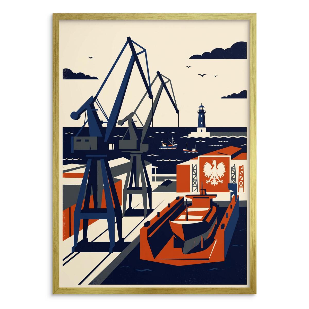 Nowoczesny plakat z dźwigami Port | Marynistyczna dekoracja retro 31164 - zdjęcie 3