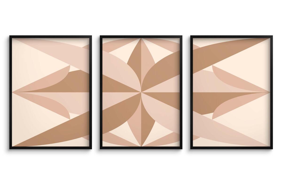 Trzyczęściowy plakat do salonu beżowy- Rozeta geometryczna | Tryptych boho 31259 - zdjęcie 2
