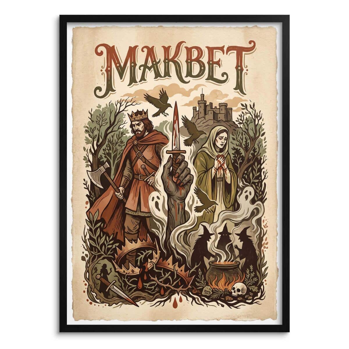 Plakat Makbet Szekspir vintage- Ilustracja do salonu | Stylowy obraz retro 31104