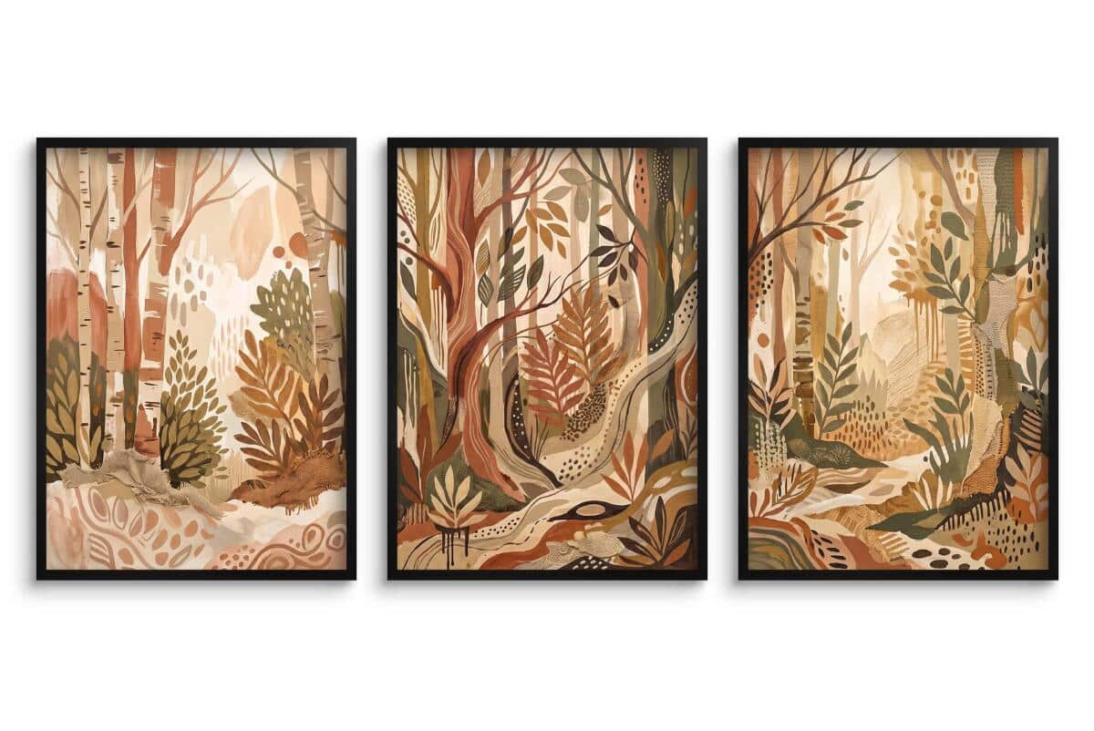 Plakat do salonu Tryptyk Abstrakcyjny Las Boho | Obraz Beżowy Jesień 31137 - zdjęcie 2