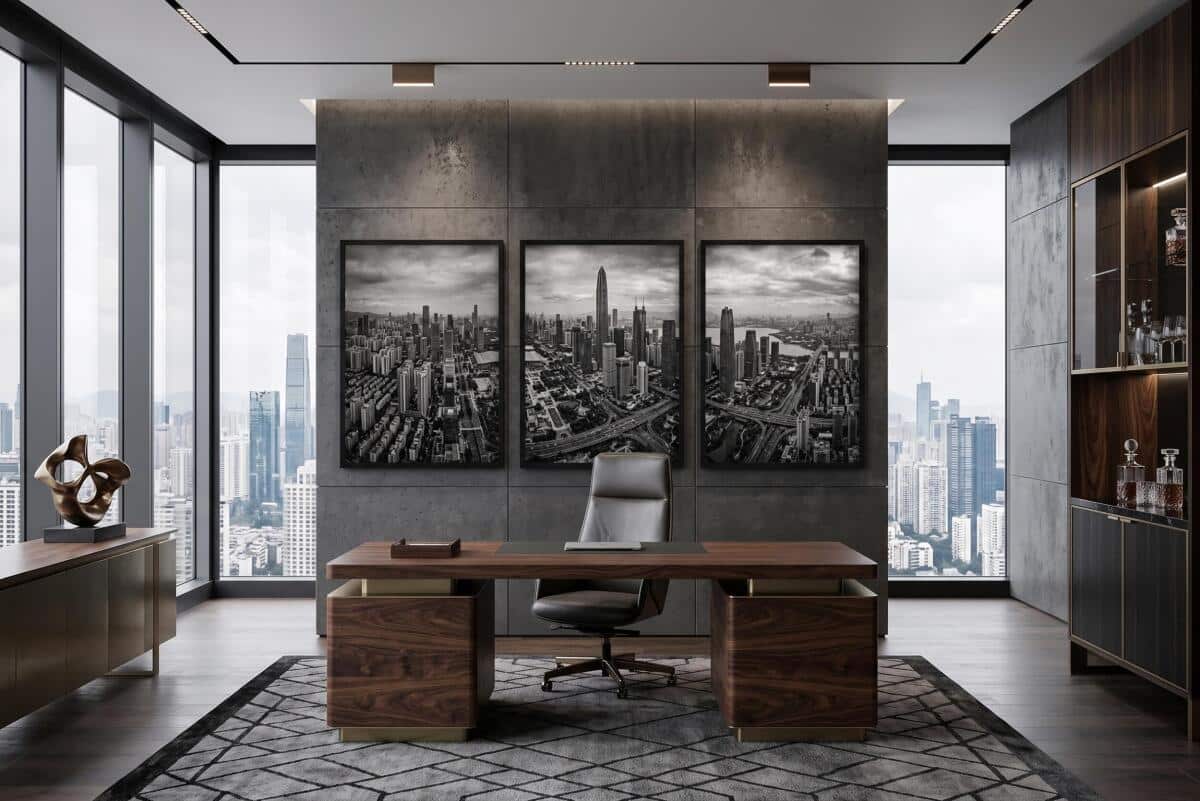 Plakat Loft Panorama Miasta z góry | Trzyczęściowy Obraz czarno-biały 31217 - zdjęcie 7