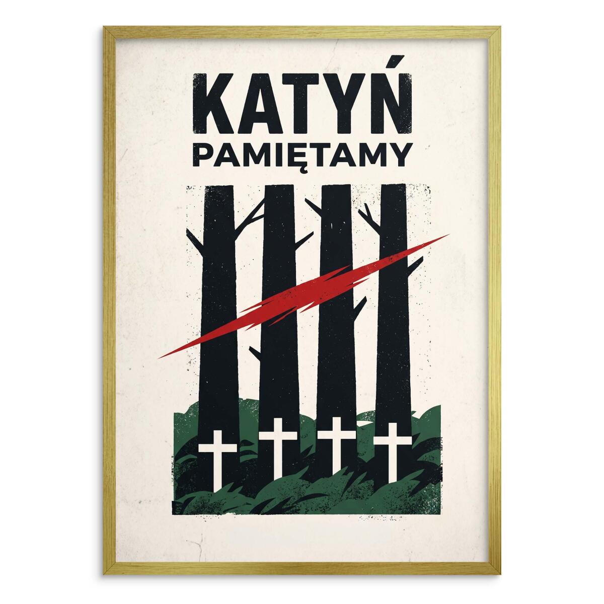 Plakat retro Katyń Pamiętamy czarna rama | Elegancka dekoracja do gabinetu 31145 - zdjęcie 3