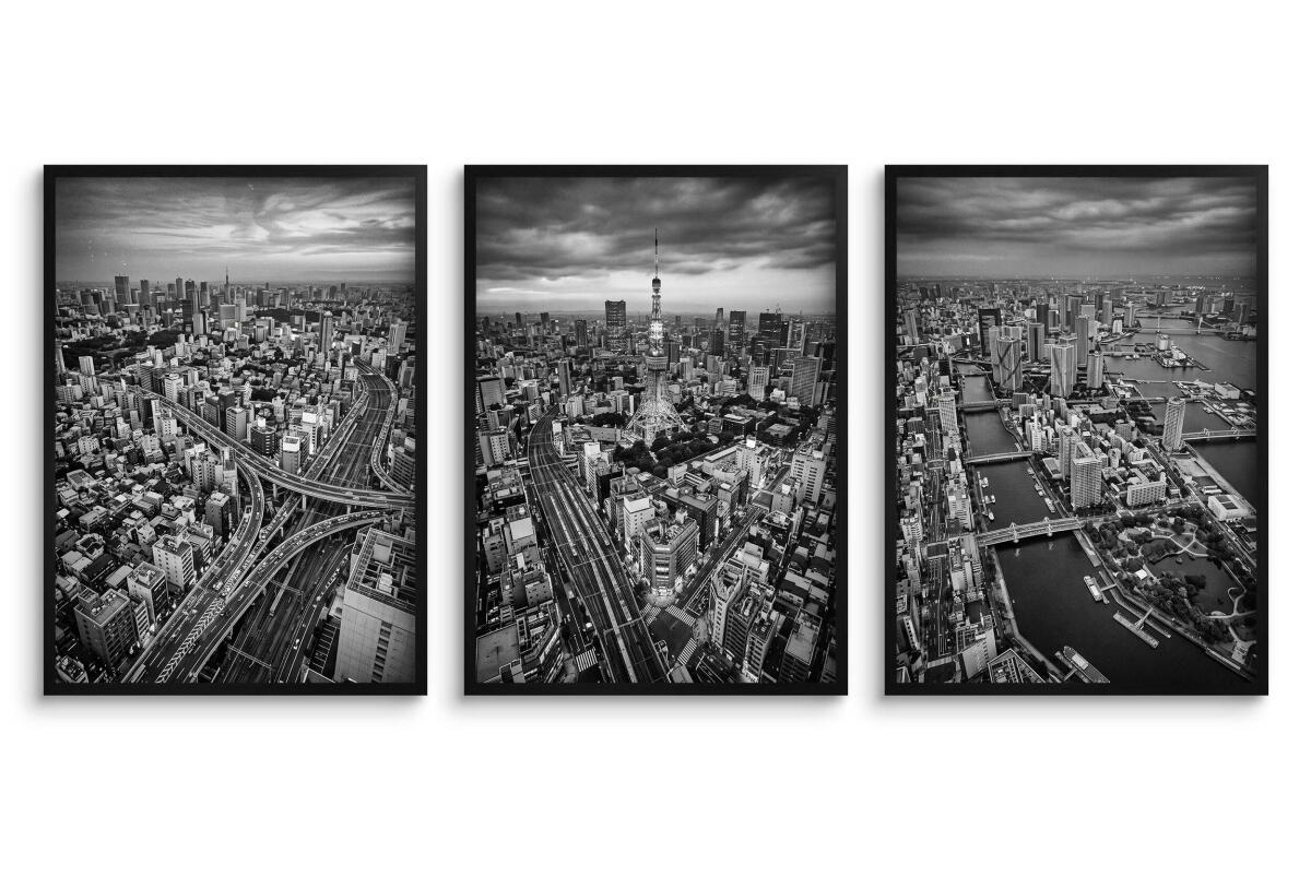 Czarno-biały tryptyk Tokio do biura- Panorama | Modny plakat loftowy zestaw 31216 - zdjęcie 2