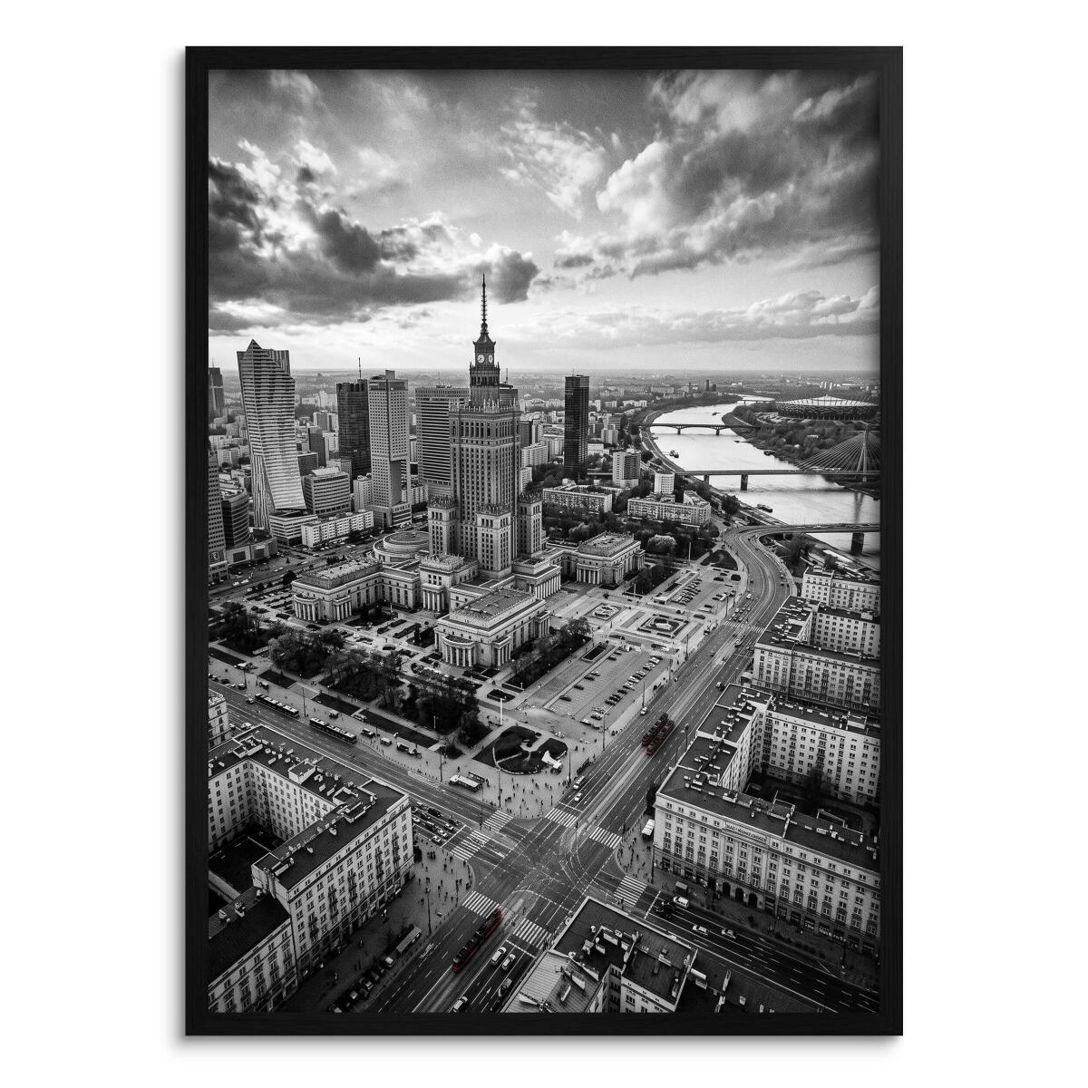 Nowoczesny plakat do salonu Warszawa z lotu ptaka | Panorama miasta do biura 31213