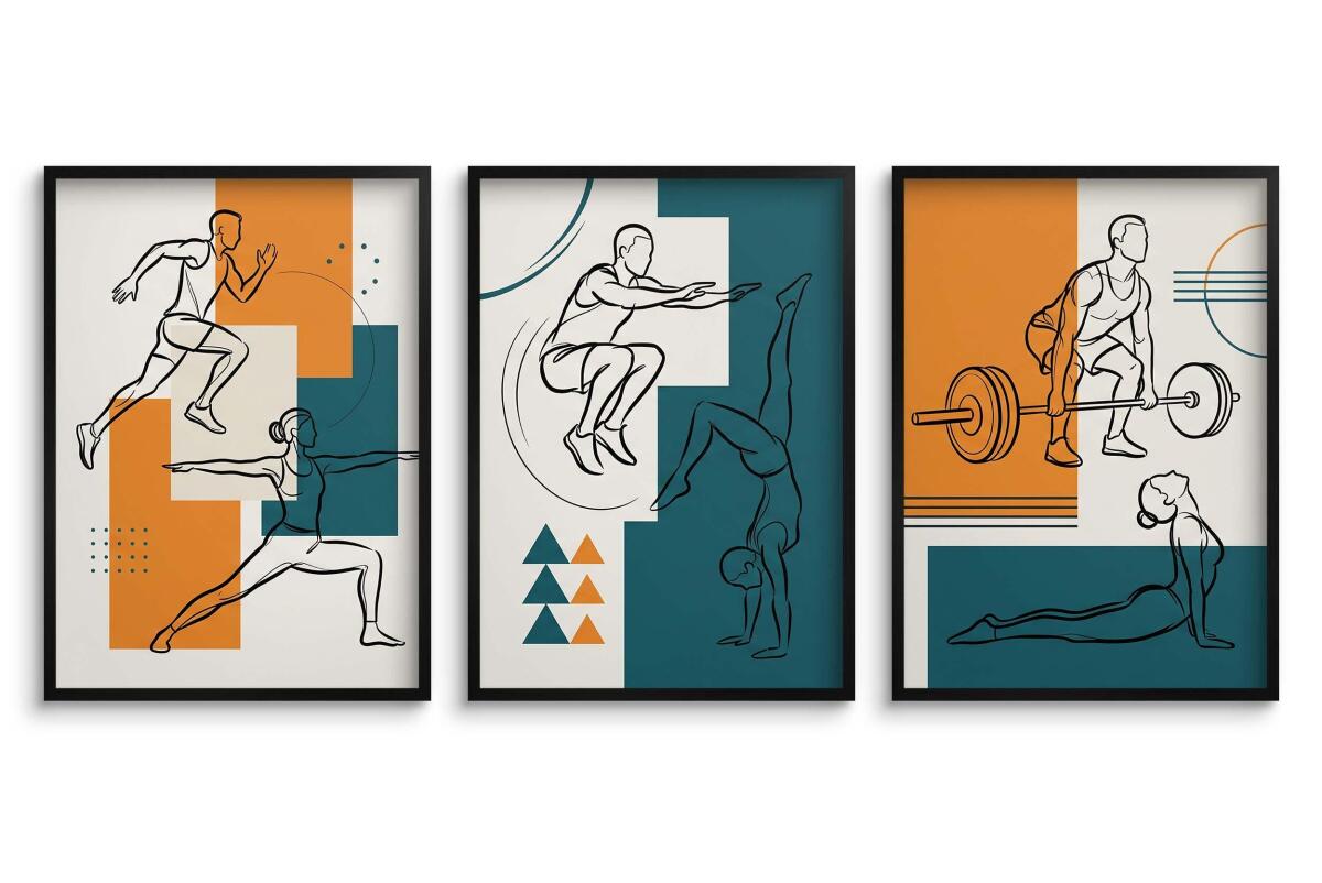 Nowoczesny obraz na ścianę Siłownia | Tryptyk plakatów Line Art Sport 31186 - zdjęcie 2