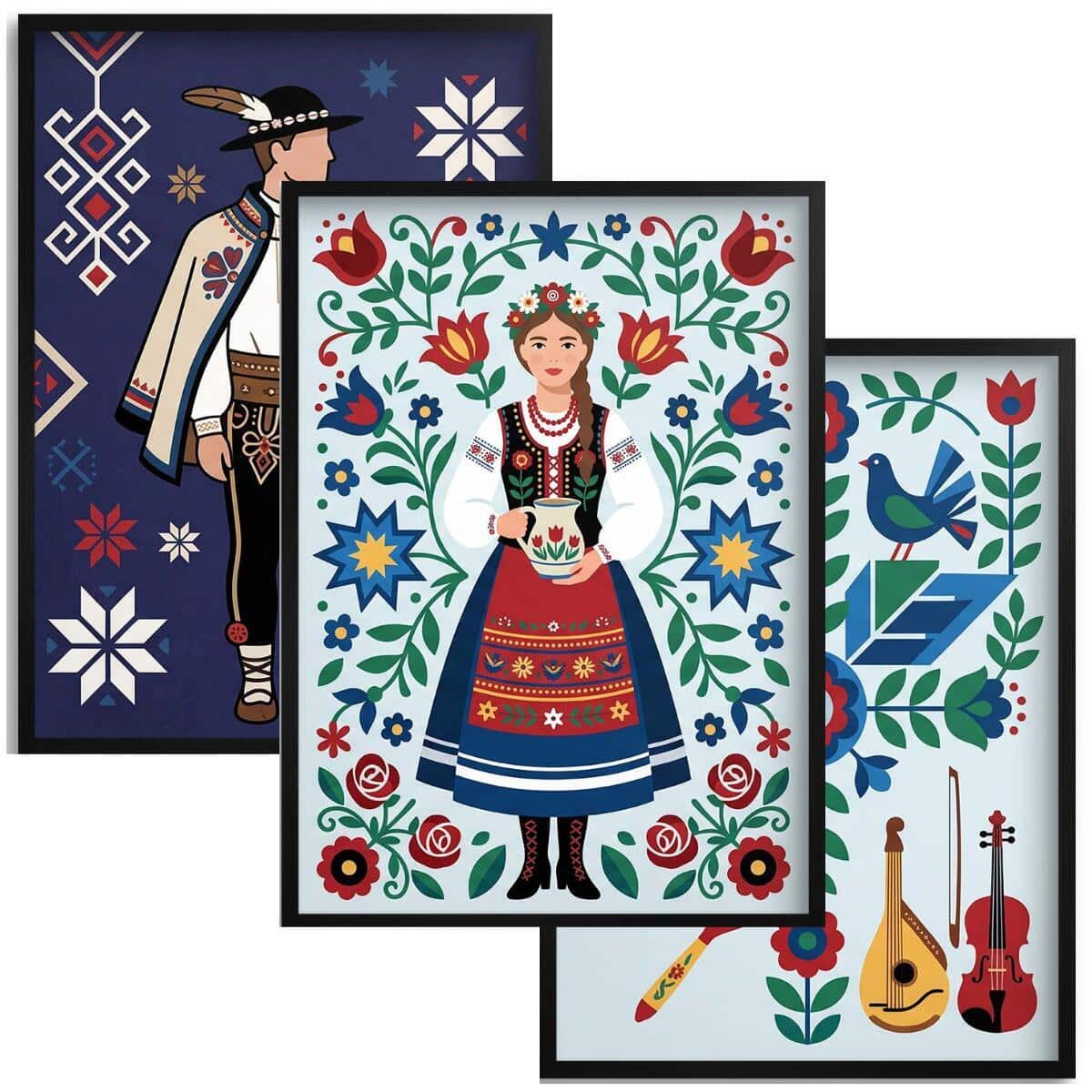 Nowoczesny Tryptyk Góralski- Folklor Tatr | Plakat do salonu zestaw 3 sztuk 31211