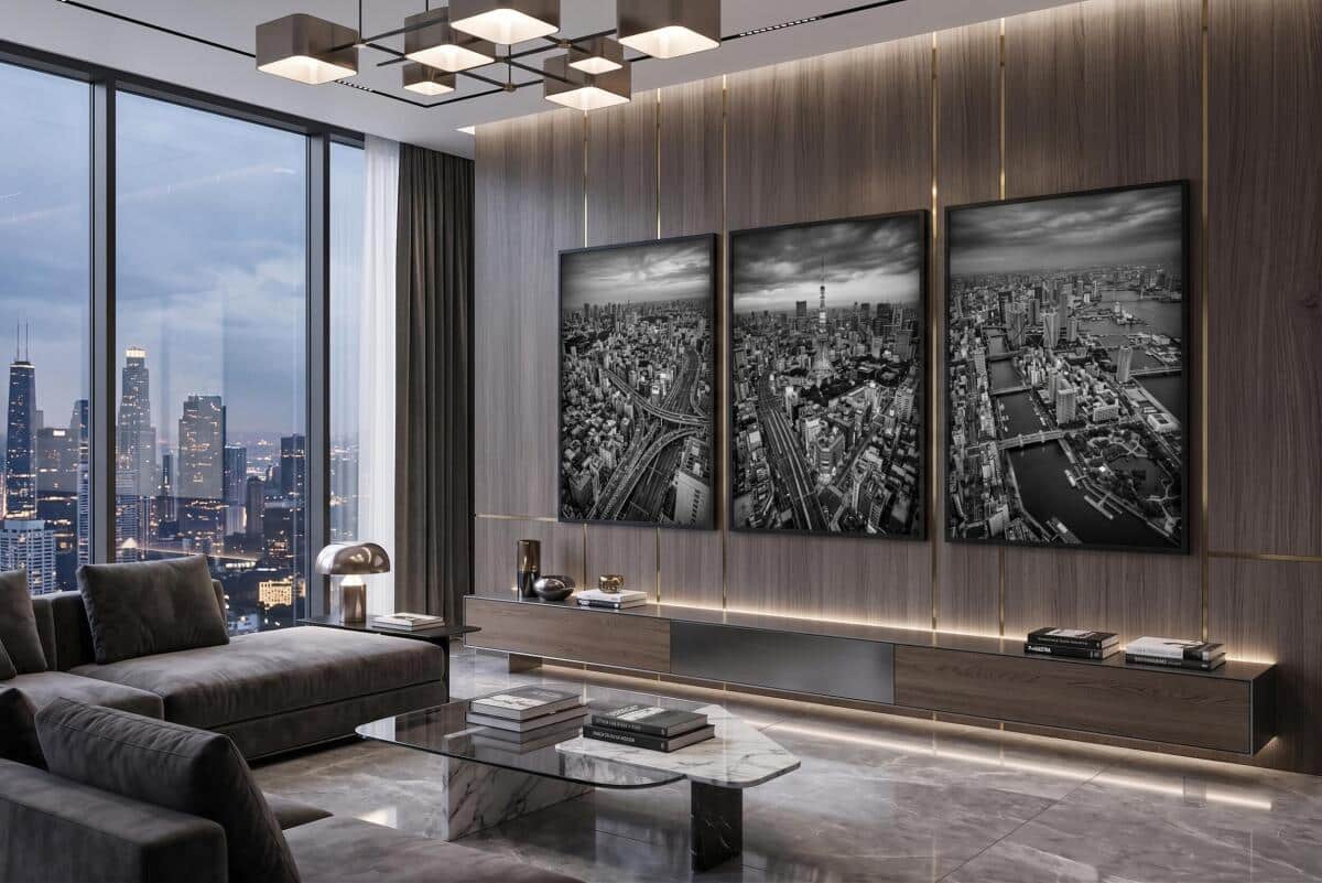Czarno-biały tryptyk Tokio do biura- Panorama | Modny plakat loftowy zestaw 31216 - zdjęcie 5