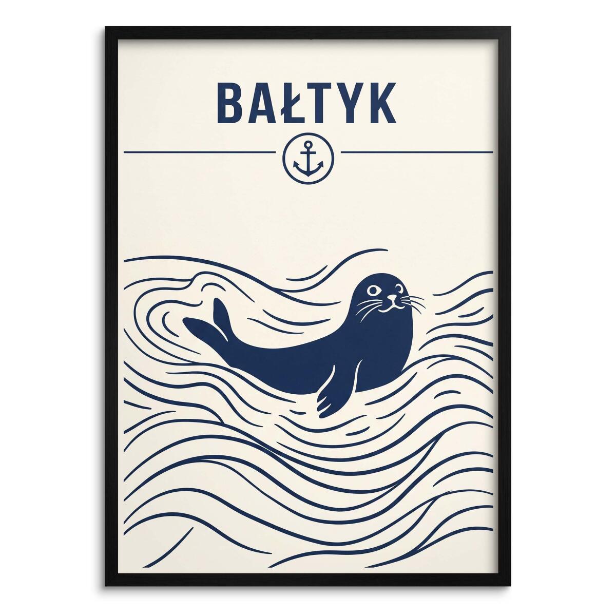 Marynistyczny plakat na ścianę- Foka Bałtyk | Grafika retro morze 31095