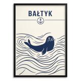 Marynistyczny plakat na ścianę- Foka Bałtyk | Grafika retro morze 31095 - miniaturka 1