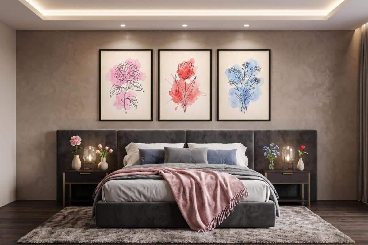 Plakaty botaniczne Line Art Kwiaty- Zestaw 3 szt. | Tryptyk akwarela do salonu 31176 - zdjęcie 7