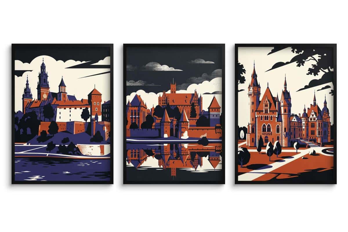 Nowoczesny plakat Zamki Polskie- Tryptyk 3szt | Obraz na ścianę retro retro 31167 - zdjęcie 2