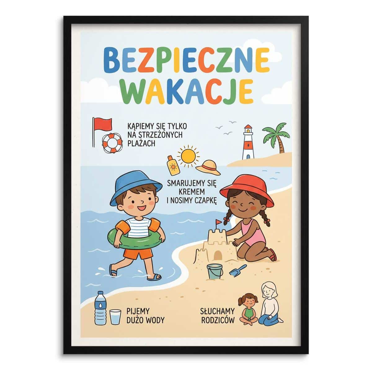 Plakat do przedszkola Bezpieczne Wakacje | Obraz na ścianę dla dzieci 31141