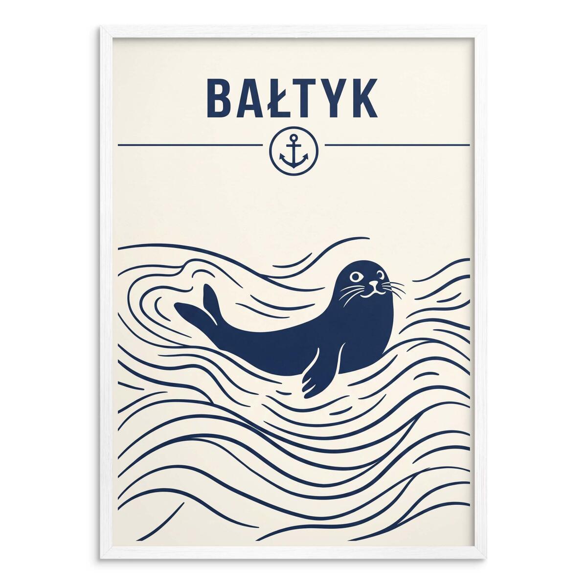 Marynistyczny plakat na ścianę- Foka Bałtyk | Grafika retro morze 31095 - zdjęcie 2