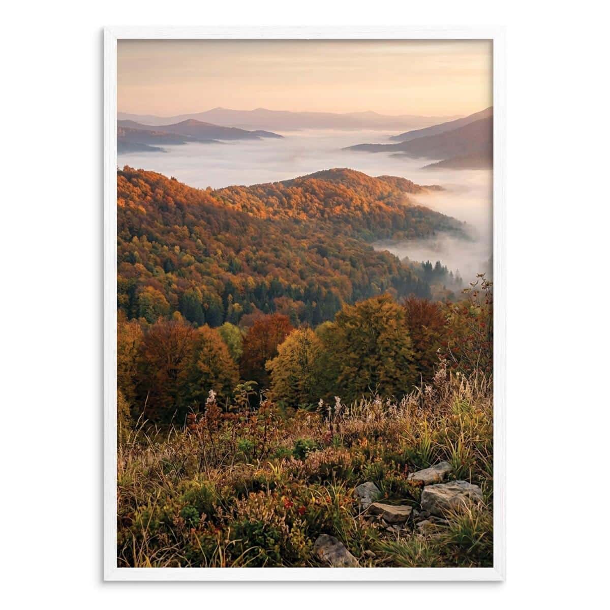 Jesienny Plakat w Bieszczadach- Mgły w górach | Obraz do salonu złota jesień 31098 - zdjęcie 2