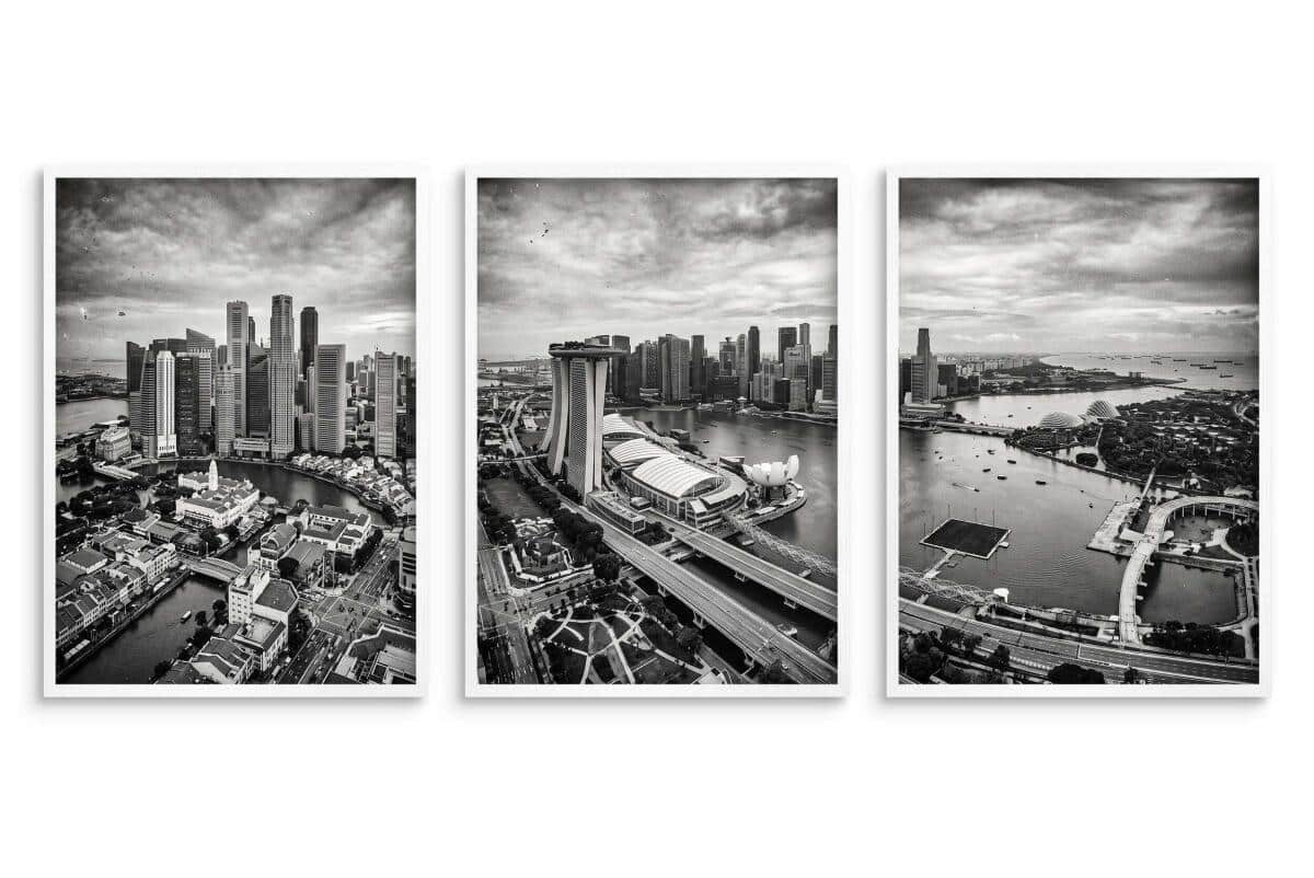 Plakat na ścianę Panorama Singapuru 3 szt. | Loftowa dekoracja do biura 31218 - zdjęcie 3