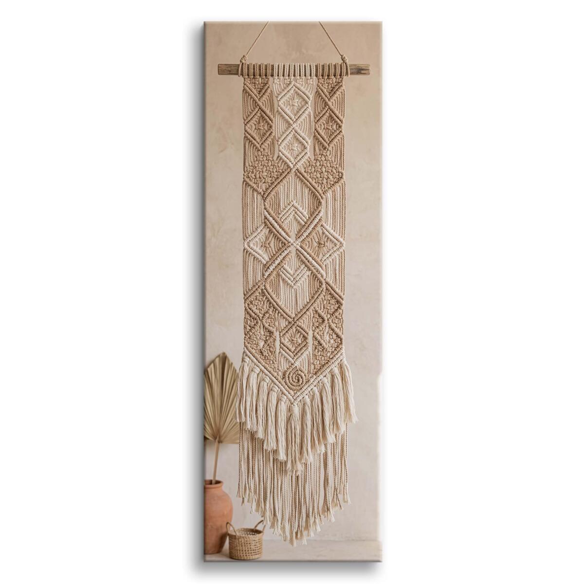 Pionowy Obraz na Ścianę- Makrama i Palma | Eleganckie Boho do Salonu 31316