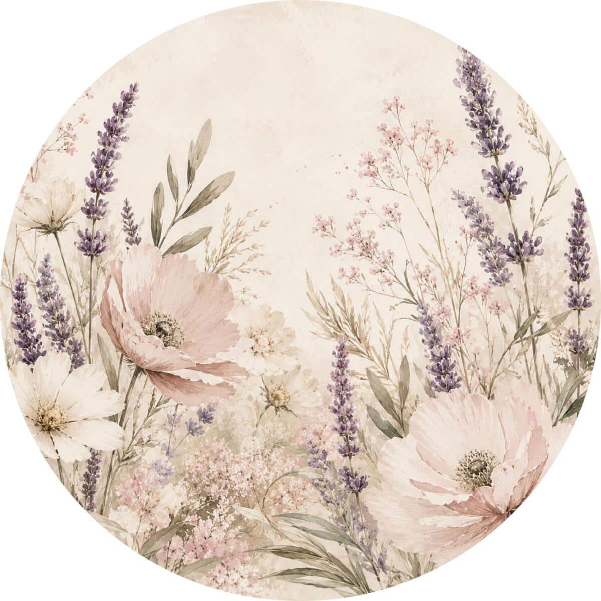 Okrągły Obraz do sypialni- Pastelowa Łąka, Kwiaty | Dekoracja w stylu boho- Obraz HDF 31083 - zdjęcie 5