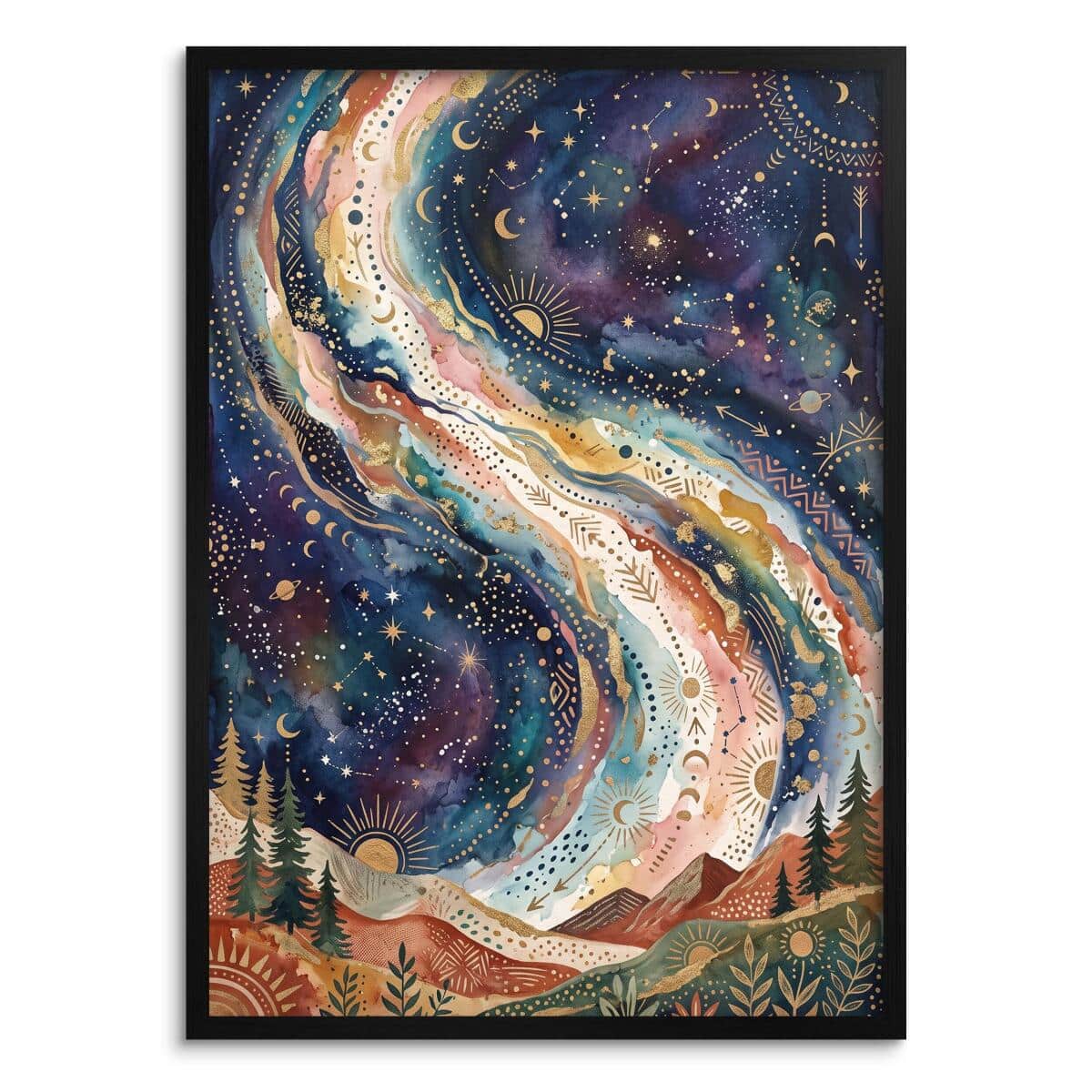 Obraz na ścianę Kosmos Boho- Mistyczny Las | Złota dekoracja etno 31125