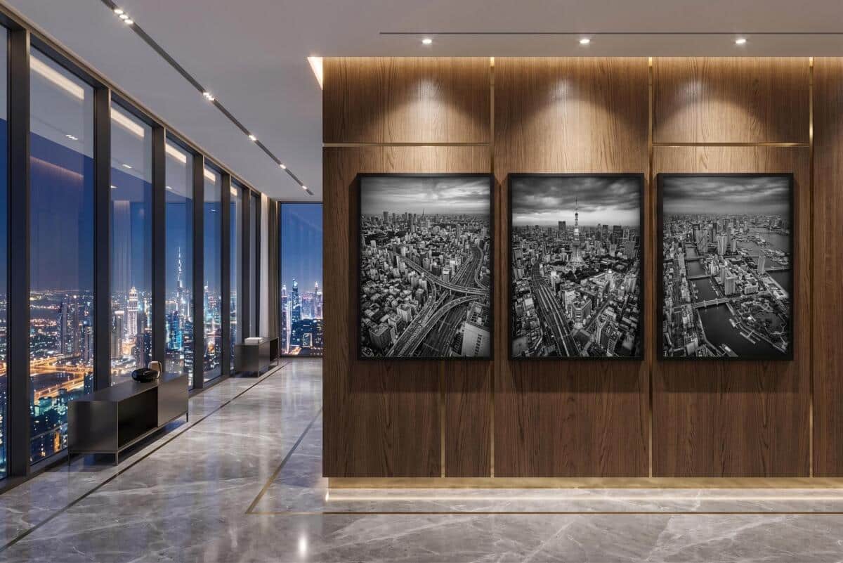 Czarno-biały tryptyk Tokio do biura- Panorama | Modny plakat loftowy zestaw 31216 - zdjęcie 6