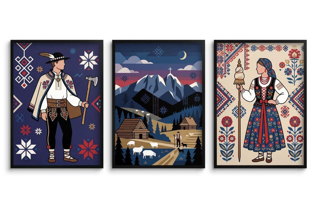 Nowoczesny Tryptyk Góralski- Folklor Tatr | Plakat do salonu zestaw 3 sztuk 31211 - zdjęcie 2