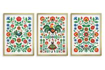 Plakat na ścianę Łowickie Koguty- Trzy części | Kolorowa dekoracja boho-folk 31212 - miniaturka 3