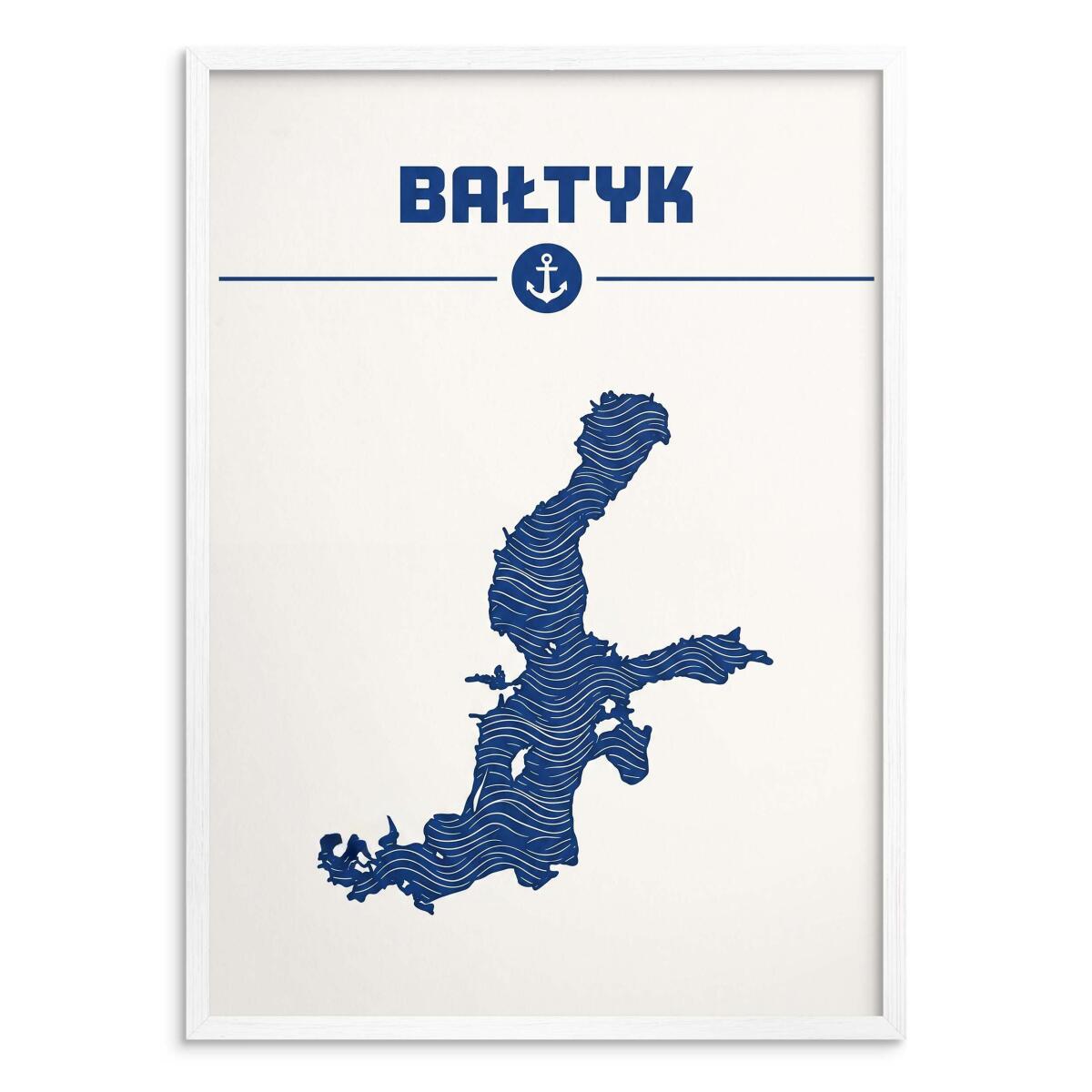 Plakat Marynistyczny BAŁTYK- Mapa z falami | Nowoczesny obraz do salonu 31097 - zdjęcie 2