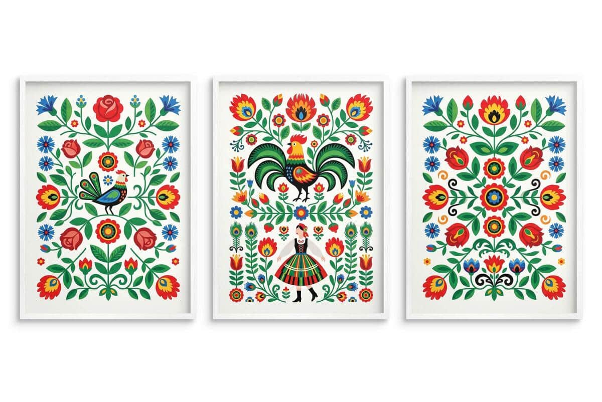 Plakat na ścianę Łowickie Koguty- Trzy części | Kolorowa dekoracja boho-folk 31212 - zdjęcie 4