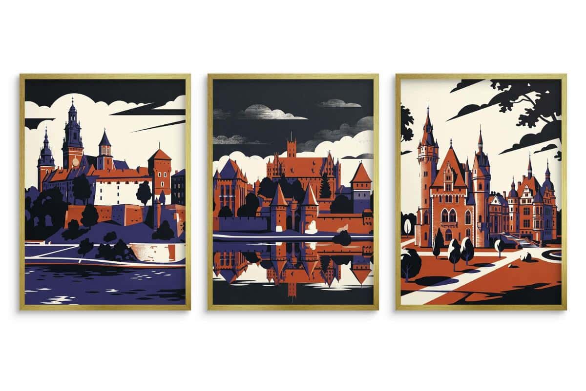 Nowoczesny plakat Zamki Polskie- Tryptyk 3szt | Obraz na ścianę retro retro 31167 - zdjęcie 4