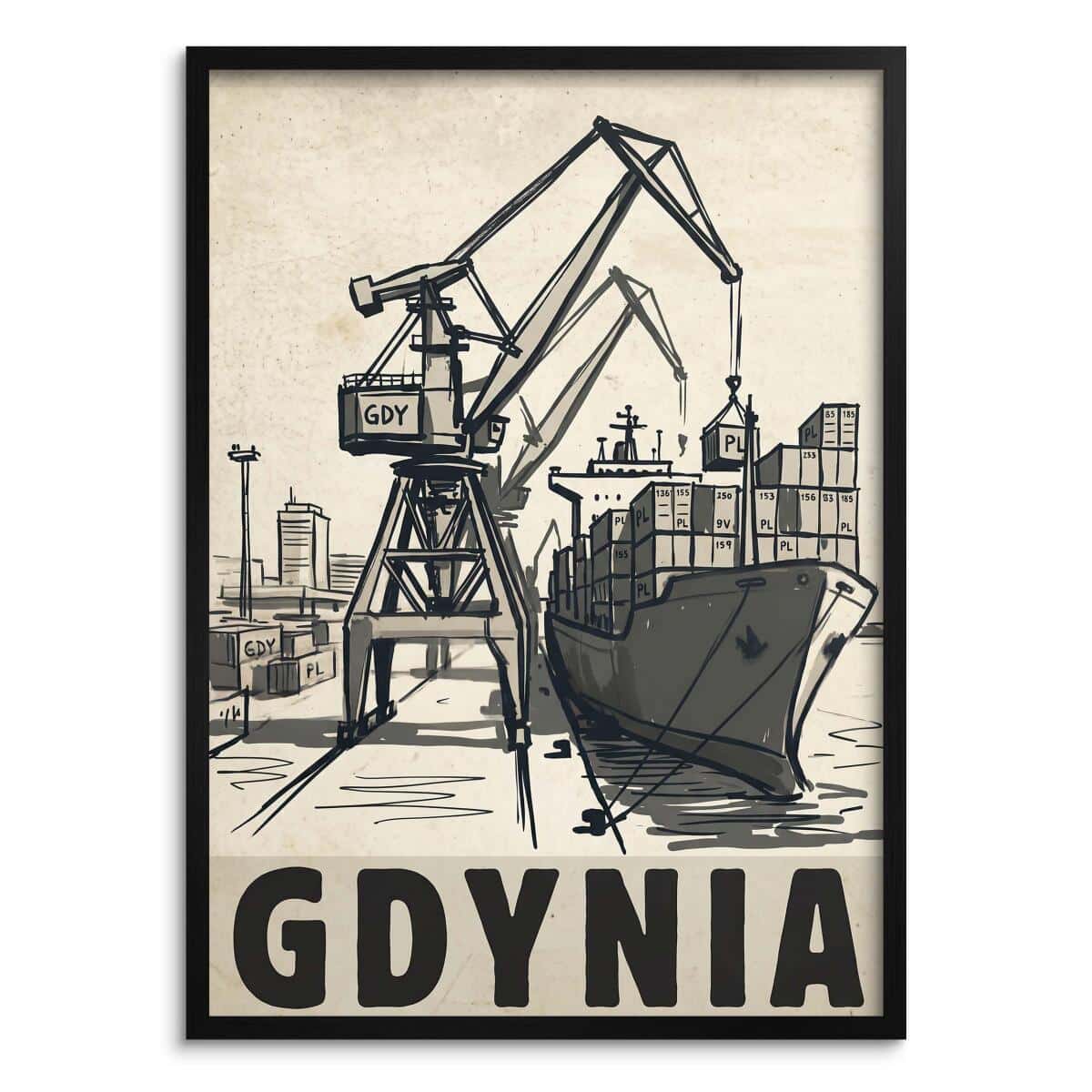 Stylowy Plakat Retro Gdynia Morze - Sepia | Dekoracja do Biura Gabinetu 31102