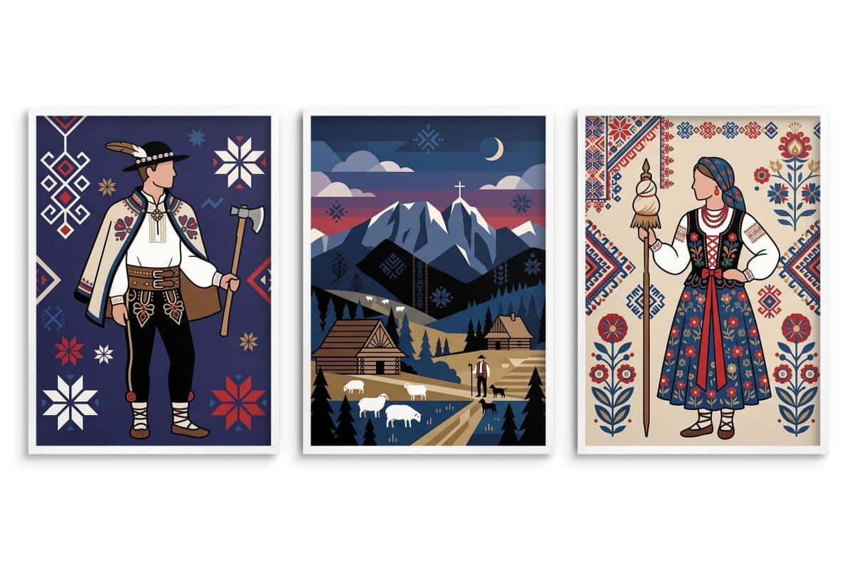 Nowoczesny Tryptyk Góralski- Folklor Tatr | Plakat do salonu zestaw 3 sztuk 31211 - zdjęcie 3