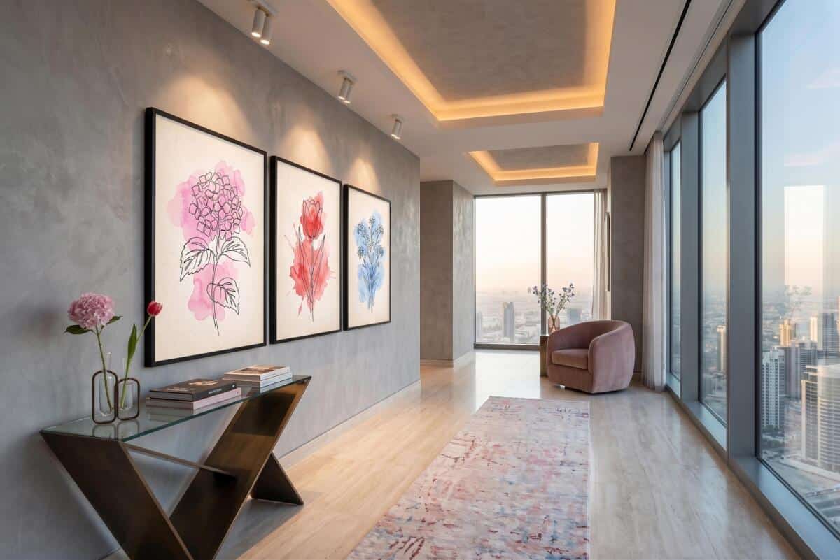 Plakaty botaniczne Line Art Kwiaty- Zestaw 3 szt. | Tryptyk akwarela do salonu 31176 - zdjęcie 5