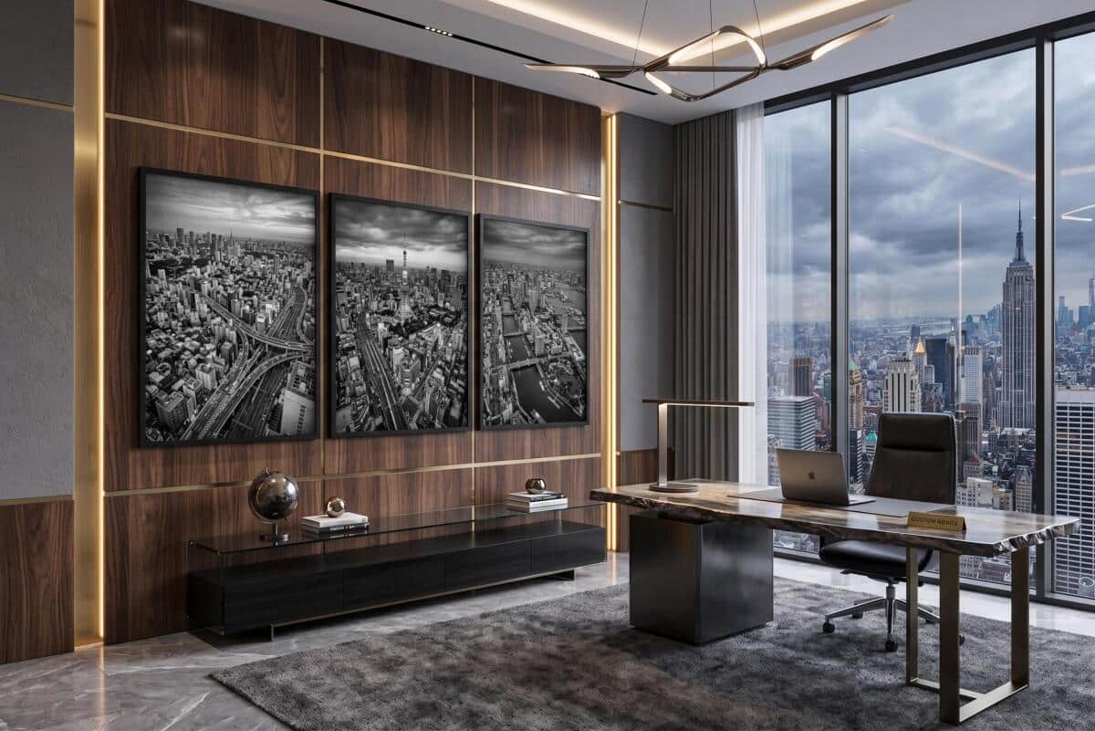Czarno-biały tryptyk Tokio do biura- Panorama | Modny plakat loftowy zestaw 31216 - zdjęcie 7