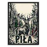 Plakat Jeleń Piła w stylu linorytu | Mroczny obraz lasu do salonu loft 31117 - miniaturka 1
