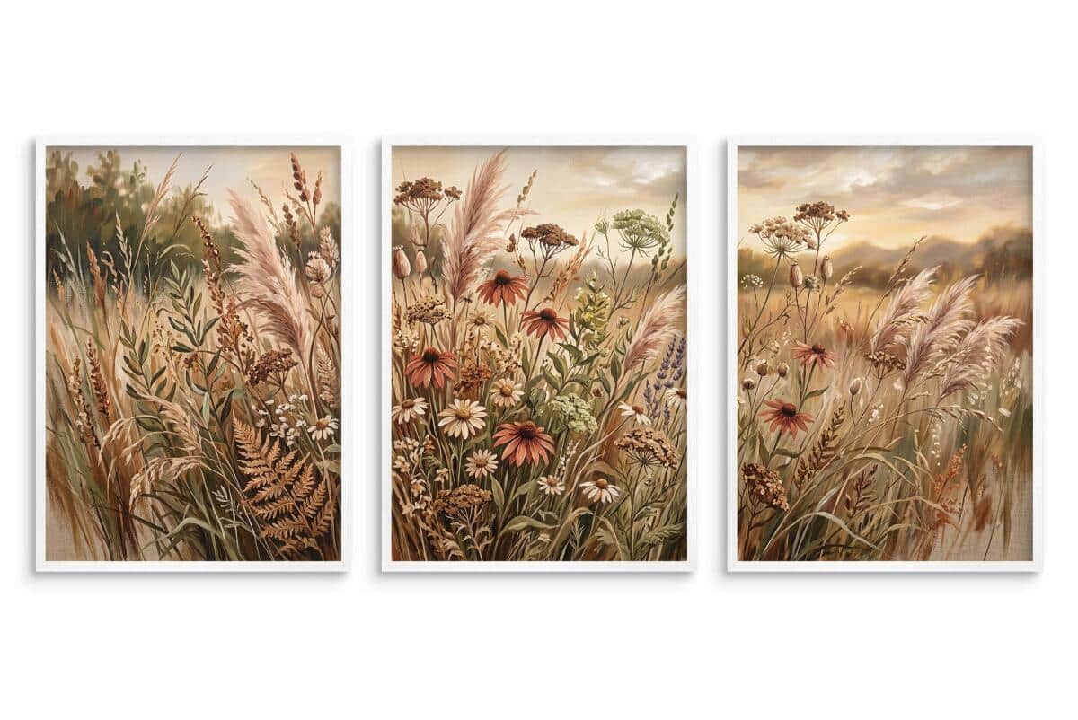 Plakat botaniczny do sypialni Kwiaty | Trzyczęściowy obraz Boho 31132 - zdjęcie 2