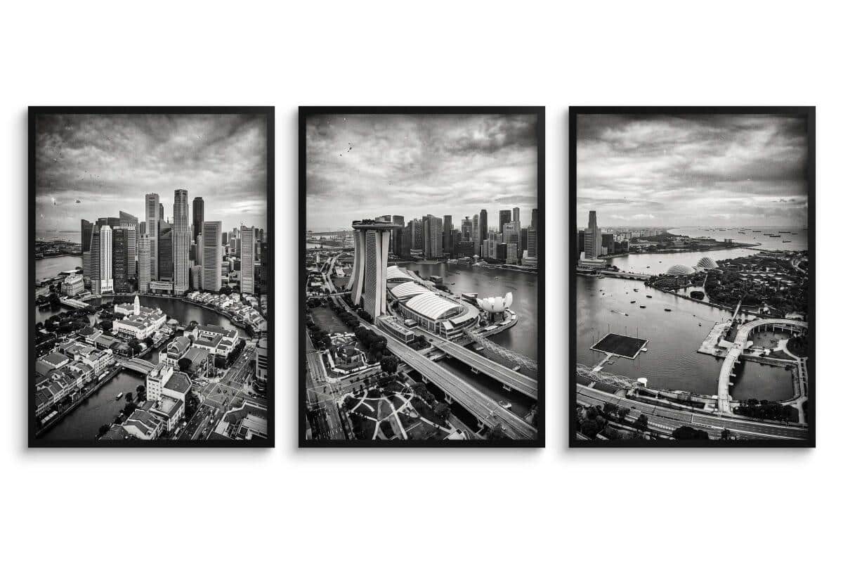 Plakat na ścianę Panorama Singapuru 3 szt. | Loftowa dekoracja do biura 31218 - zdjęcie 2