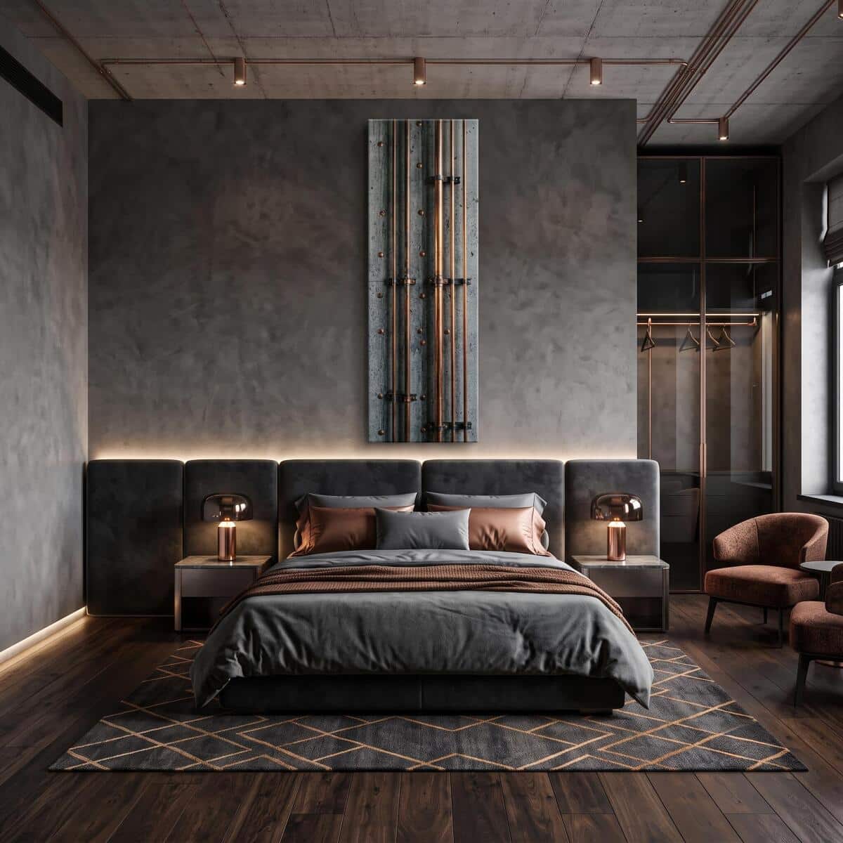 Obraz Industrialny Miedziane Rury | Obraz na płótnie Surowy Beton Loft 31302 - zdjęcie 4