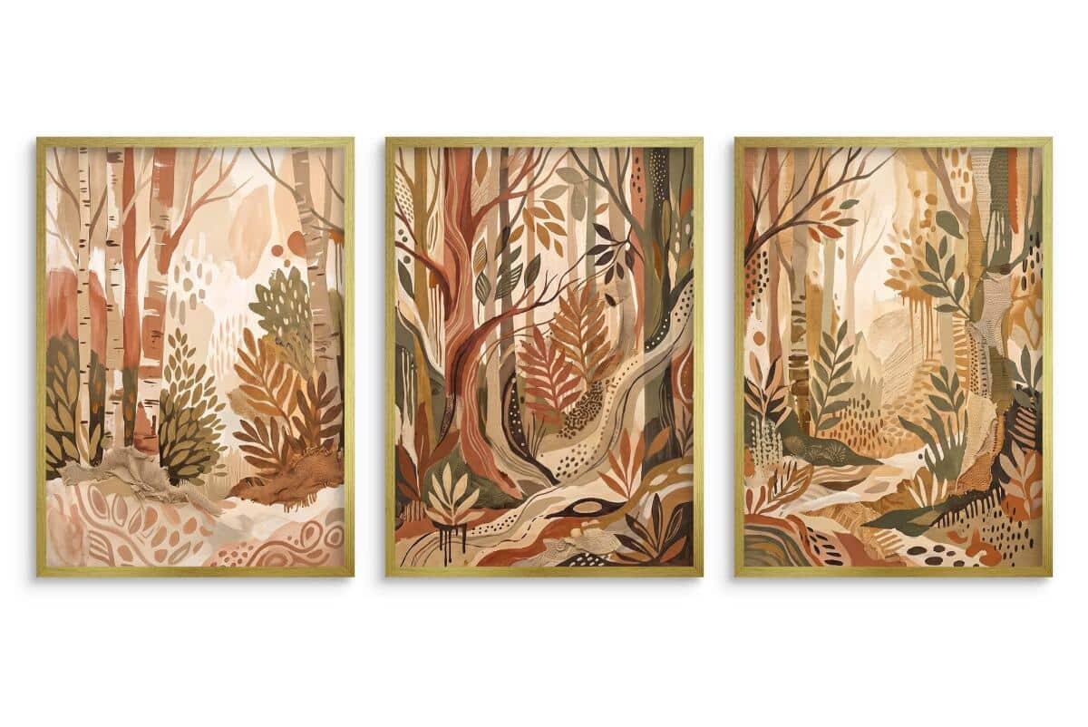 Plakat do salonu Tryptyk Abstrakcyjny Las Boho | Obraz Beżowy Jesień 31137 - zdjęcie 4