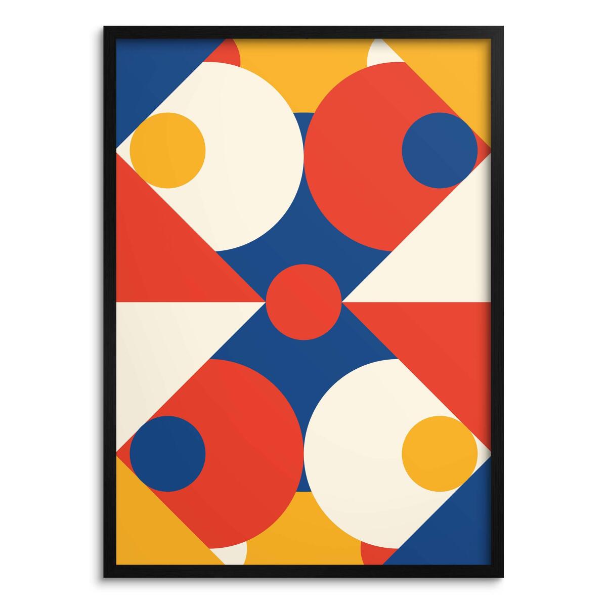Plakat retro Mid-Century- Czerwone i niebieskie koła | Modny obraz 31257