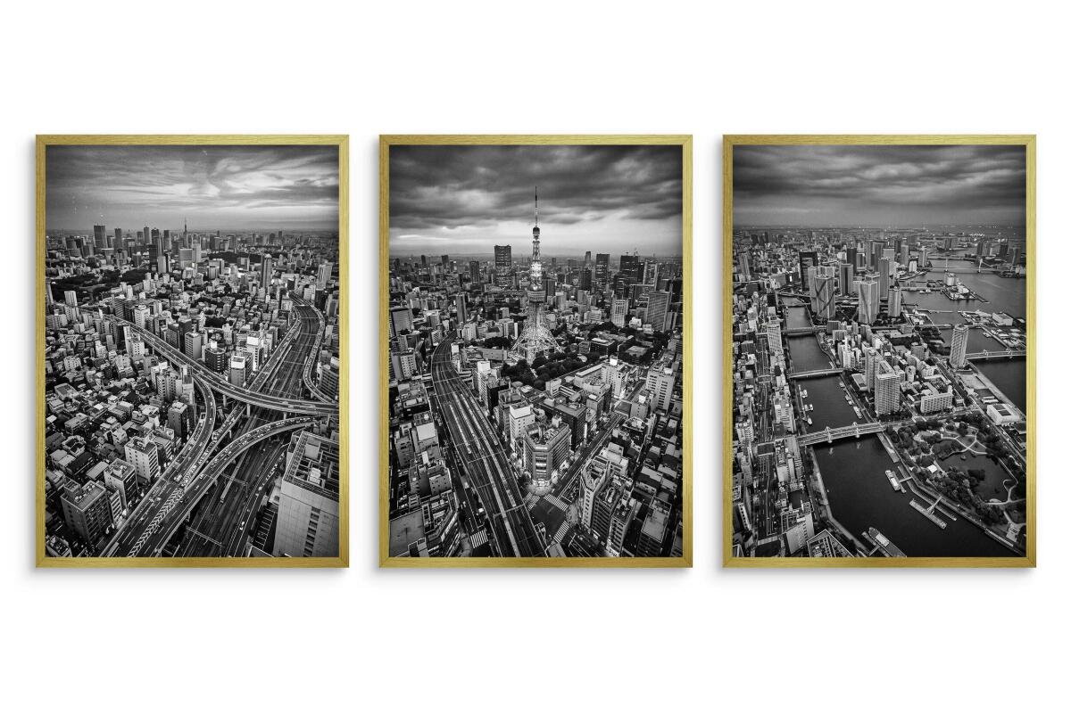 Czarno-biały tryptyk Tokio do biura- Panorama | Modny plakat loftowy zestaw 31216 - zdjęcie 4