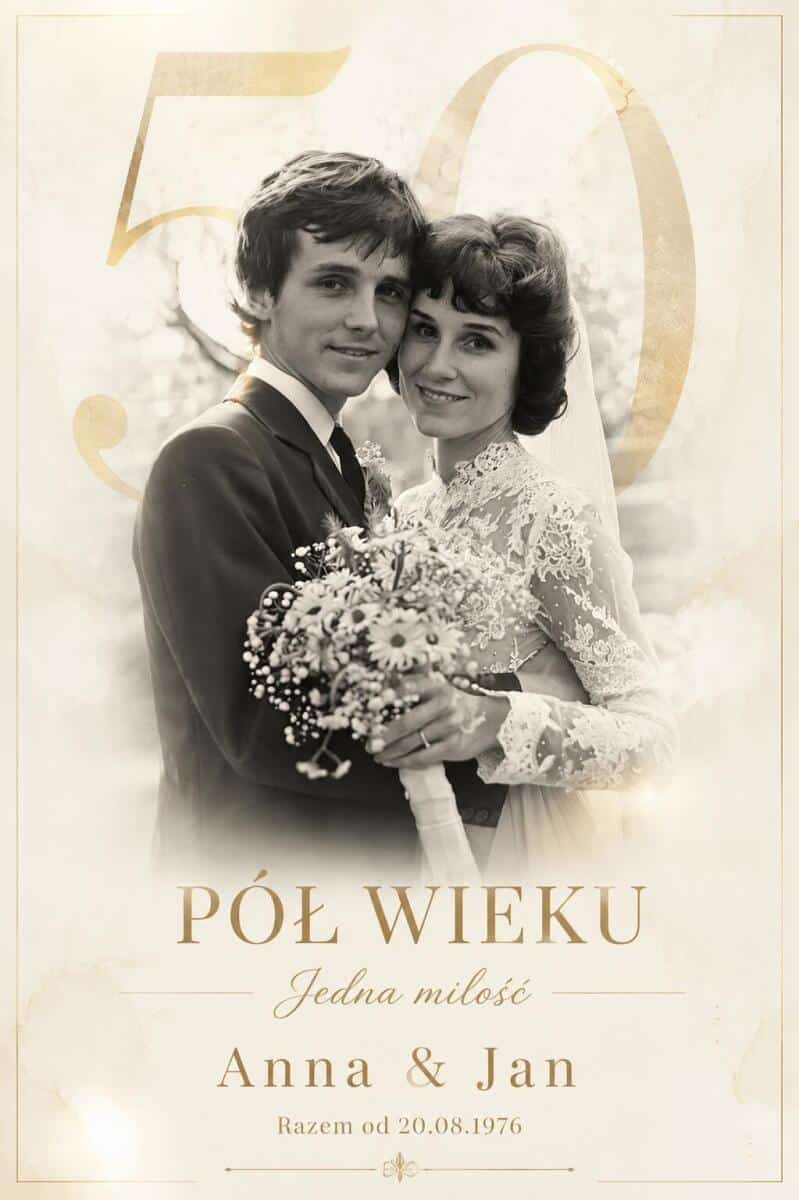 Plakat na 50. Rocznicę Ślubu ze Starej Fotografii Ślubnej | Prezent na Złote Gody 31915 - zdjęcie 4