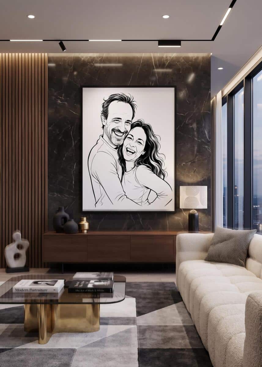 Portret ze zdjęcia Line Art- Plakat do sypialni | Dekoracja ścienna Para 31376 - zdjęcie 2