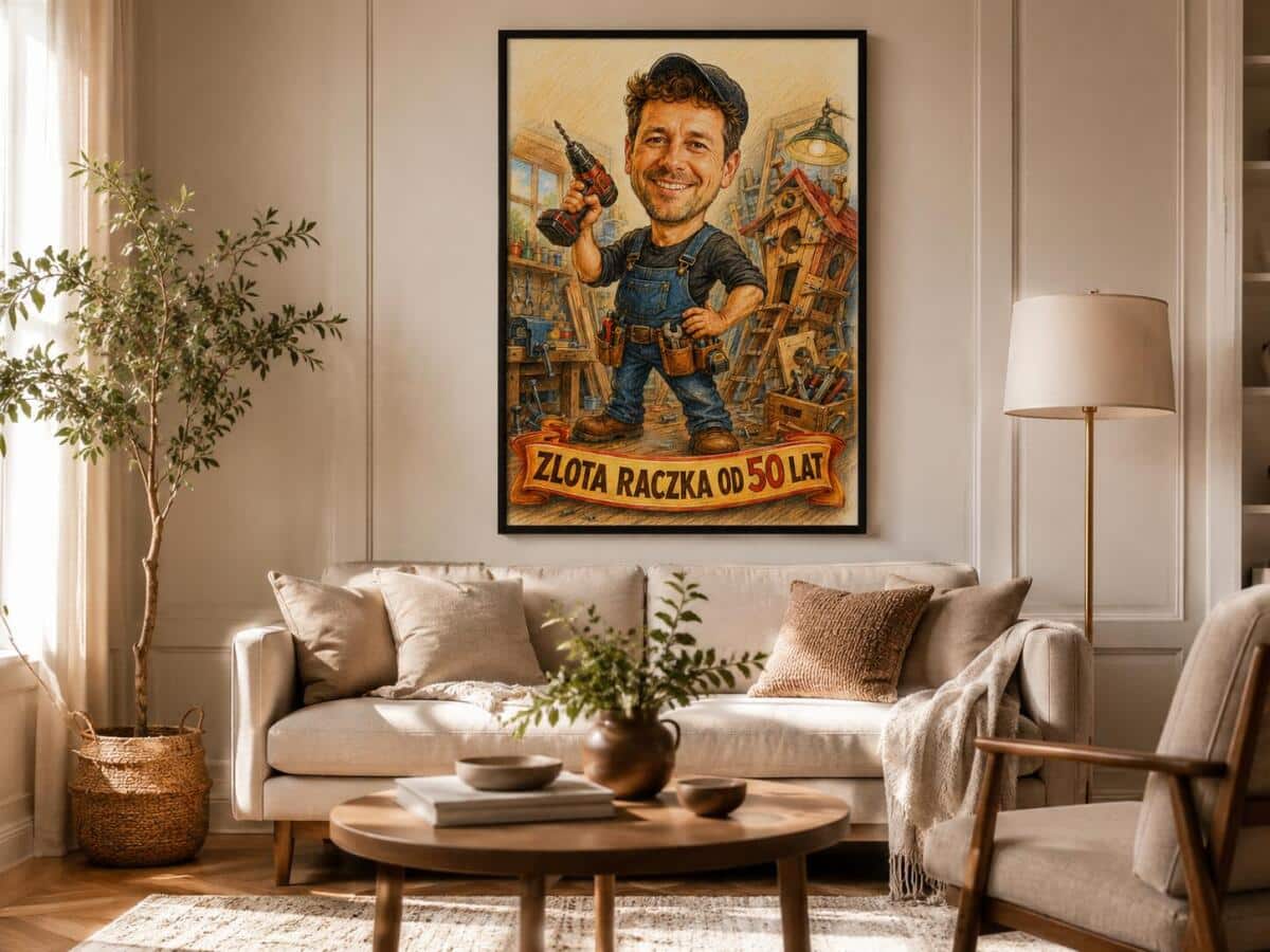 Śmieszny Plakat na 50. Urodziny ze Zdjęcia — Karykatura Majsterkowicza | Prezent na Pięćdziesiątkę 83085 - zdjęcie 2