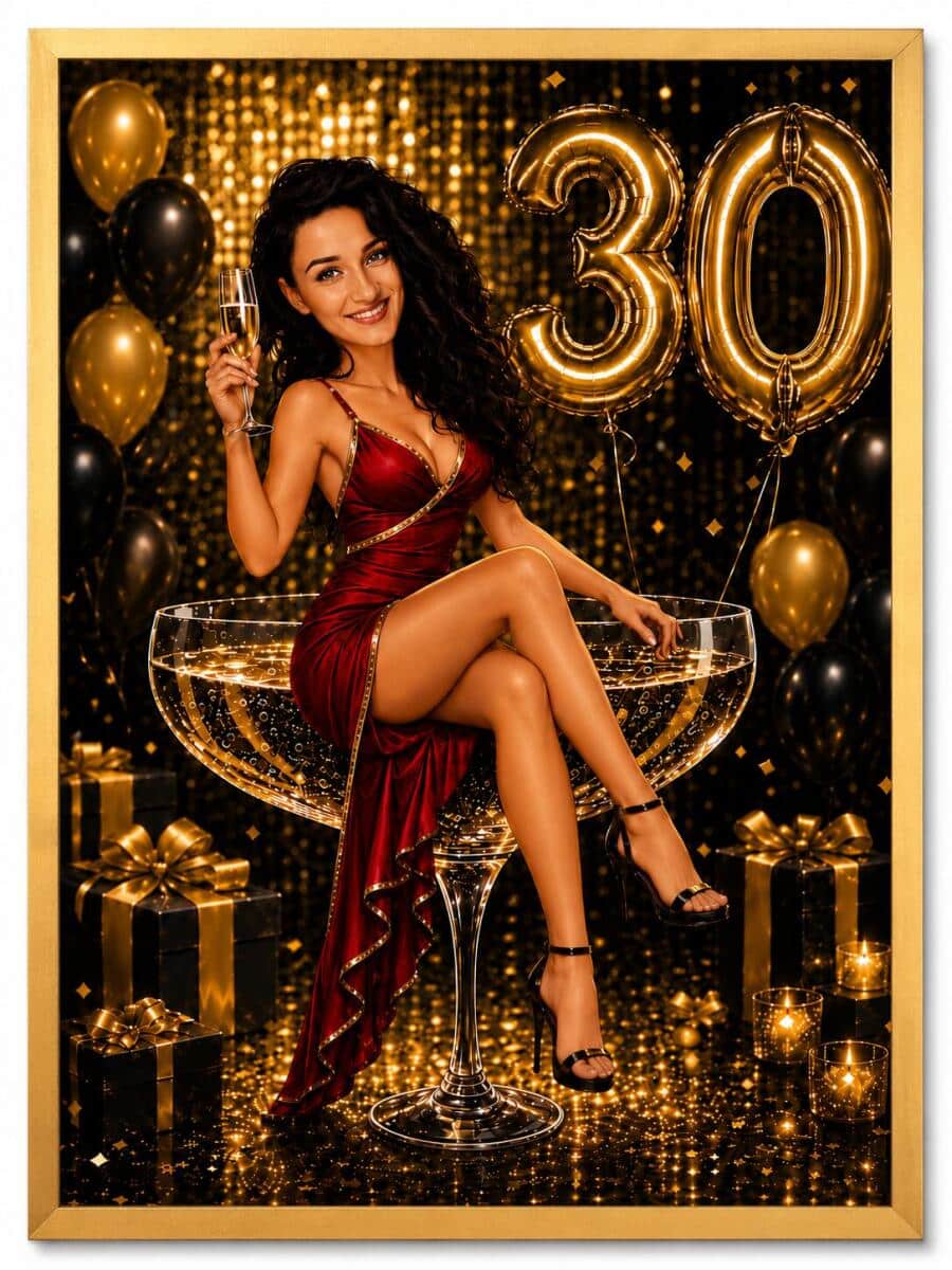Plakat na 30. Urodziny ze Zdjęcia — Śmieszna Karykatura w Stylu Glamour | Prezent na Trzydziestkę 83074 - zdjęcie 4