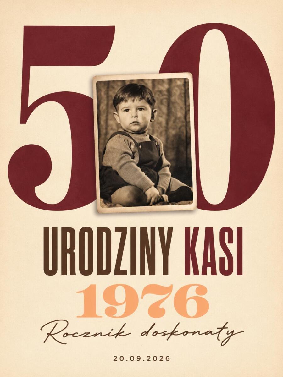 Tablica powitalna na 50 urodziny- zdjęciem z dzieciństwa, imię, data | Plakat Powitalny dla kobiety 39037 - zdjęcie 5
