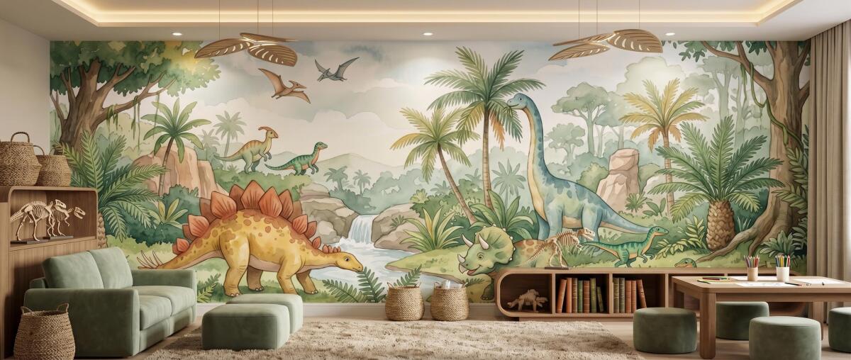 Fototapeta Dinozaury w lesie | Prehistoryczna dżungla dla dzieci 31365 - zdjęcie 3