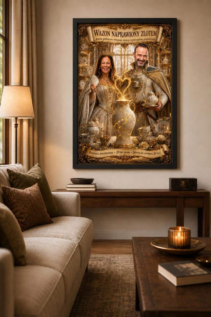 Plakat na 20 Rocznicę Ślubu ze Zdjęcia — Śmieszna Karykatura Pary | Porcelanowe Gody 83070 - zdjęcie 2